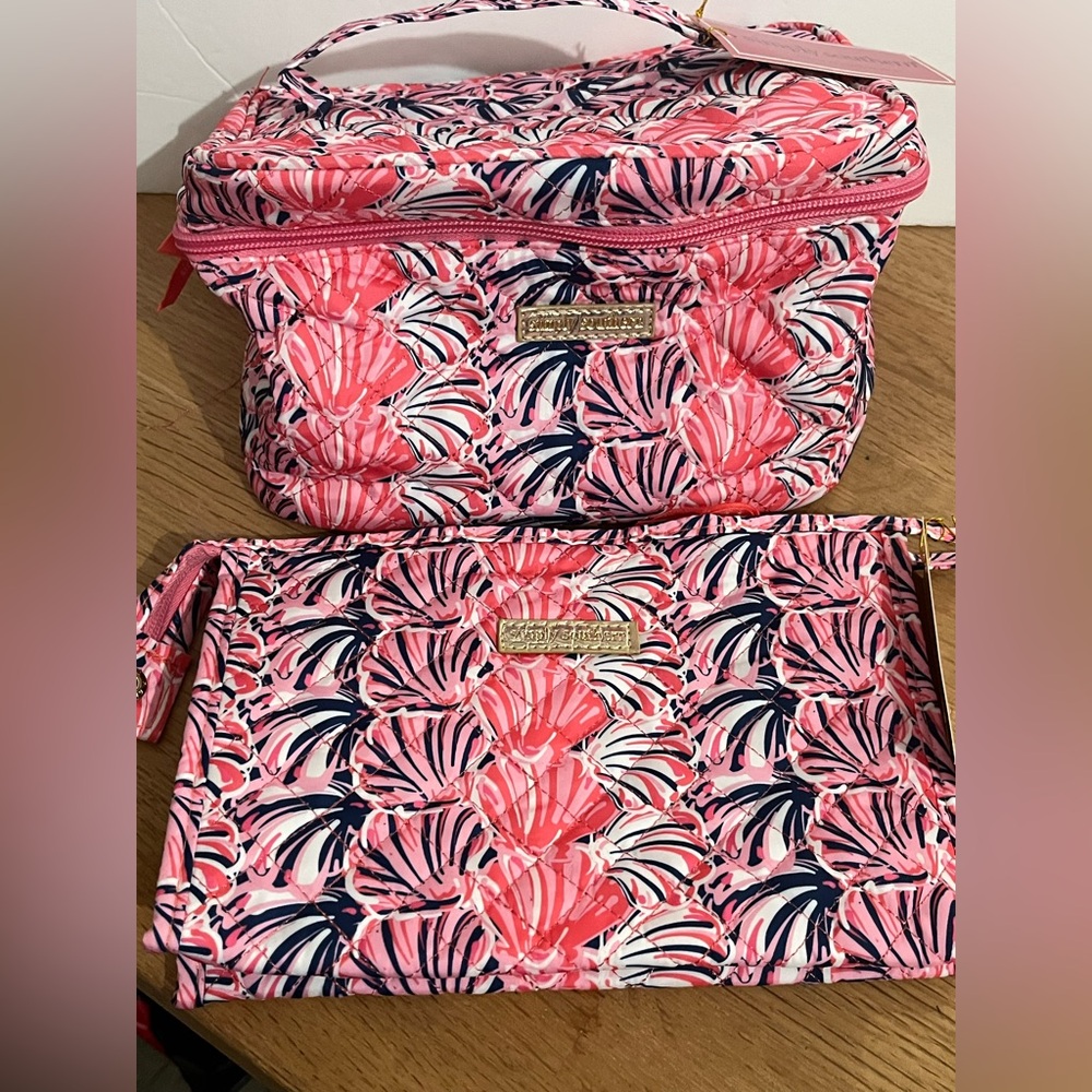 Simply Southern Pink Shell Pattern Women's Makeup Bag Set New!